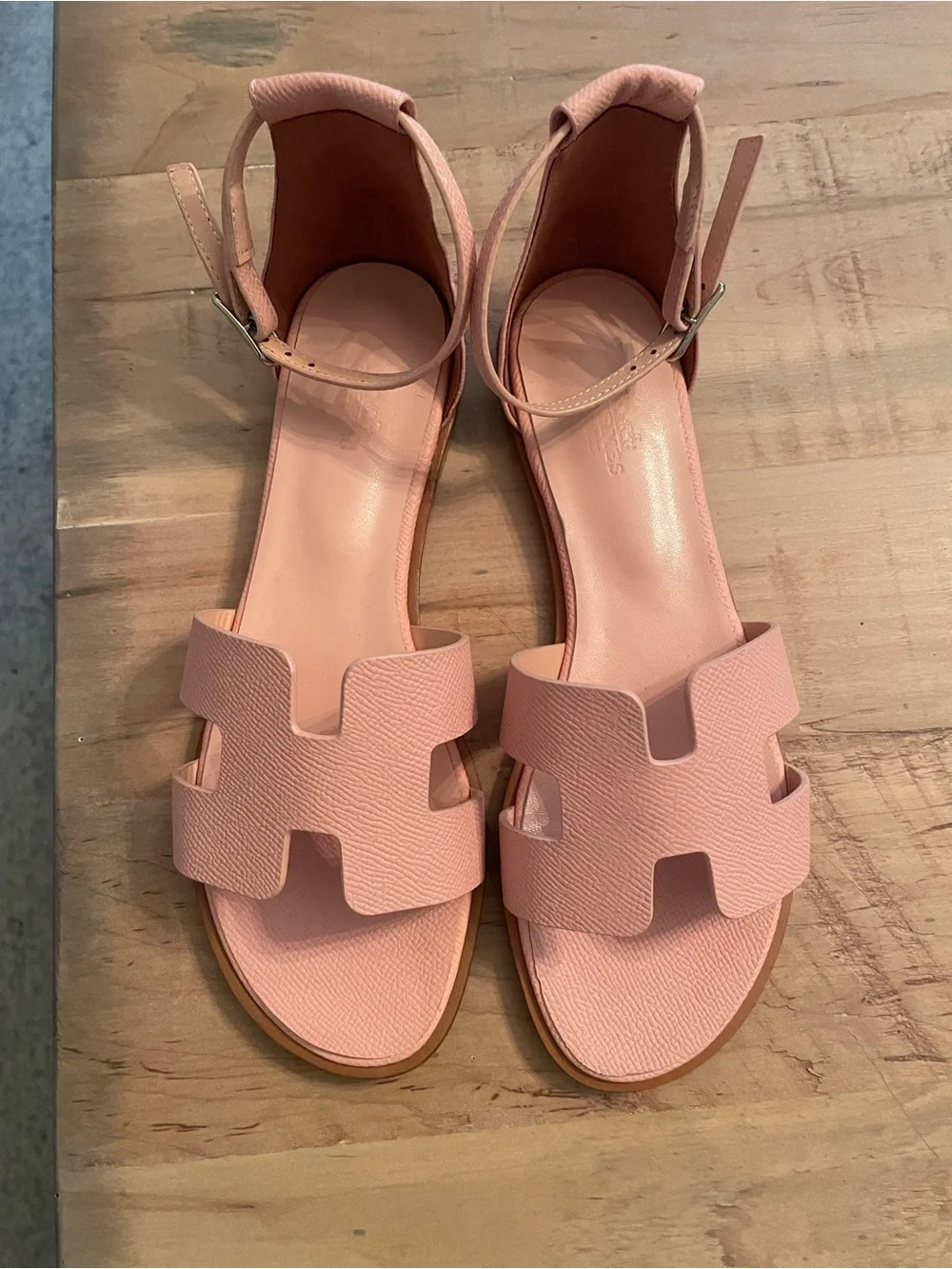 Hermes Women's Pink Ankle-Strap Leather Sandals